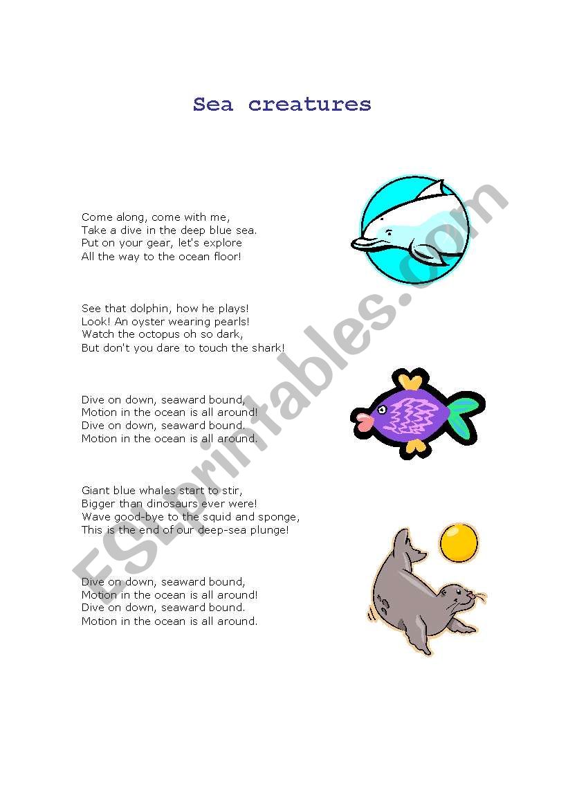 Song about sea creatures worksheet