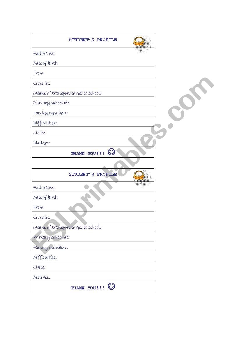 Profile worksheet