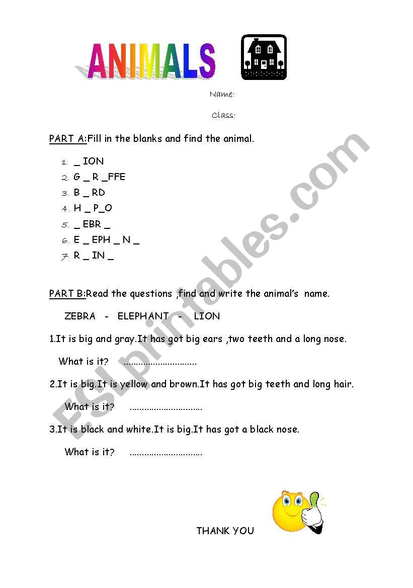 ANIMALS worksheet