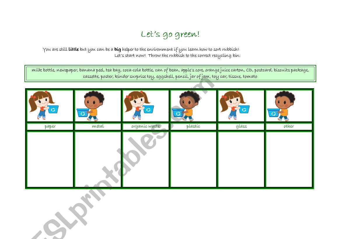 lets go green - sorting and recycling