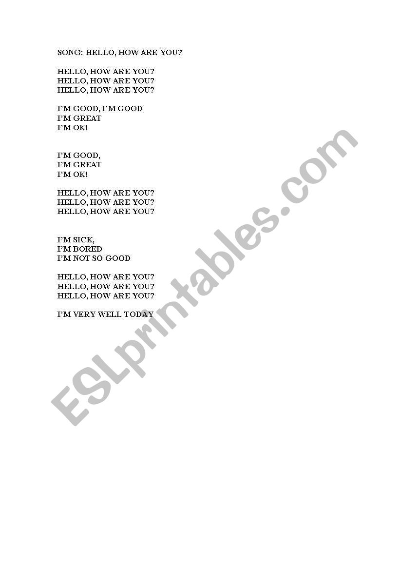 Hello, how are you? worksheet