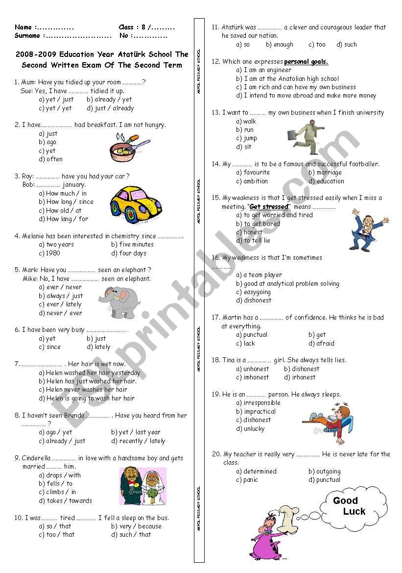 6th grade quiz worksheet