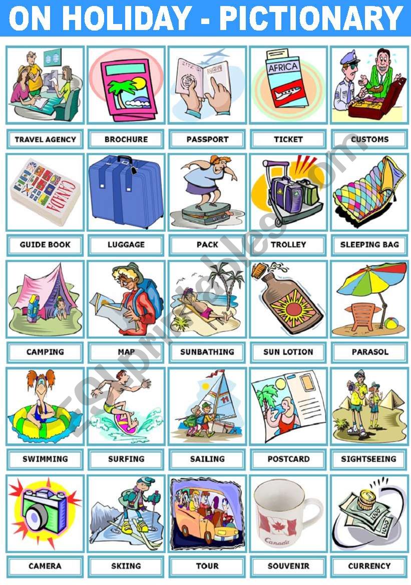 ON HOLIDAY â€“ PICTIONARY  worksheet