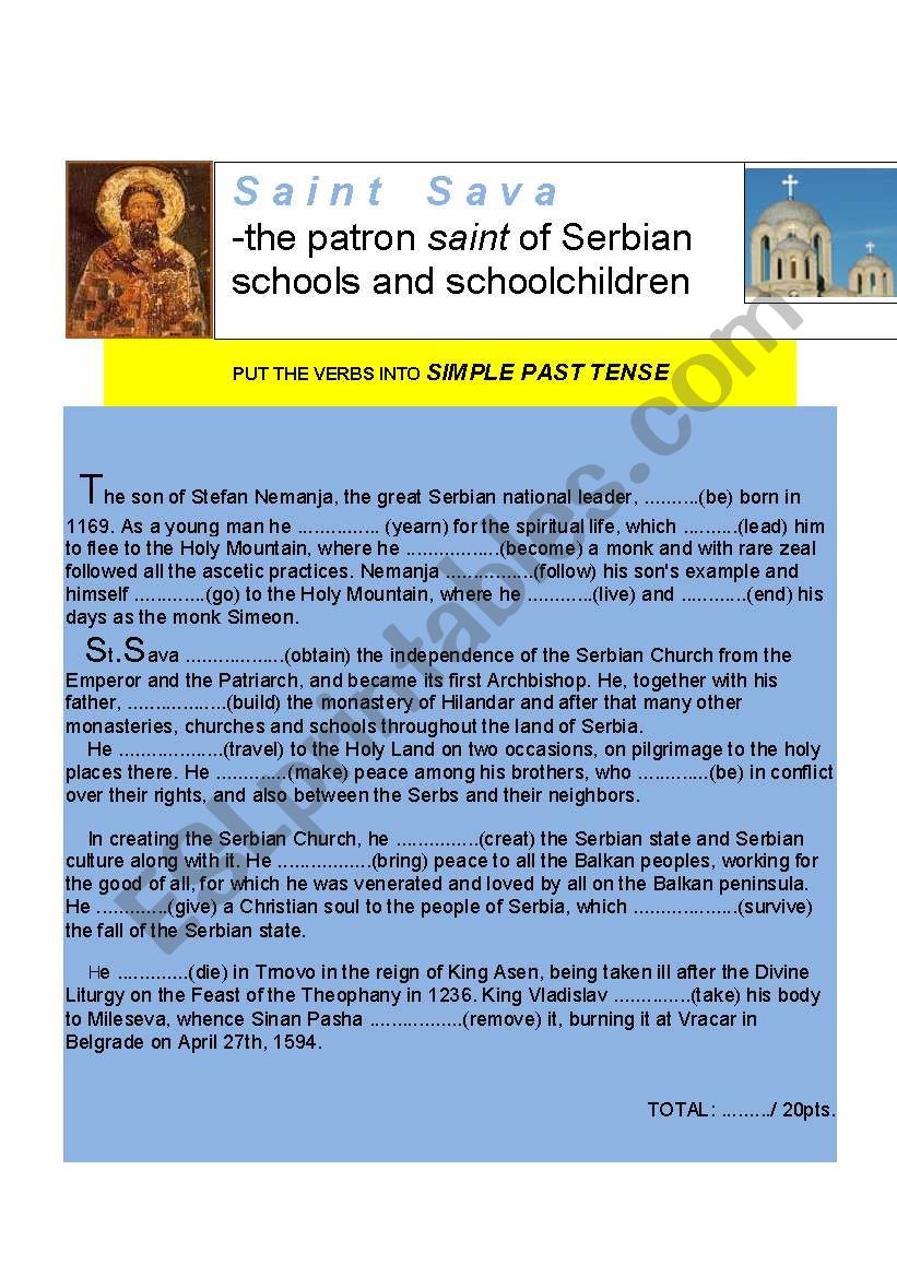 SVETI SAVA - ST. SAVA worksheet