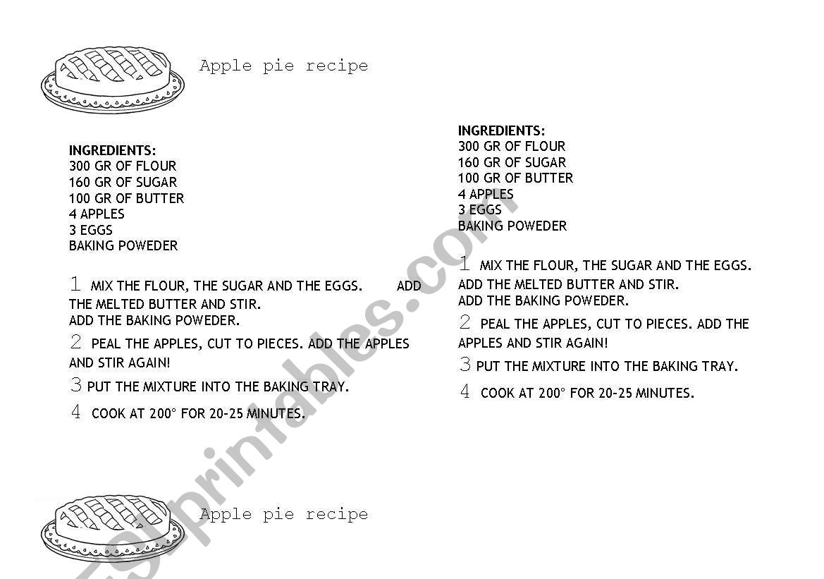 apple pie recipe worksheet