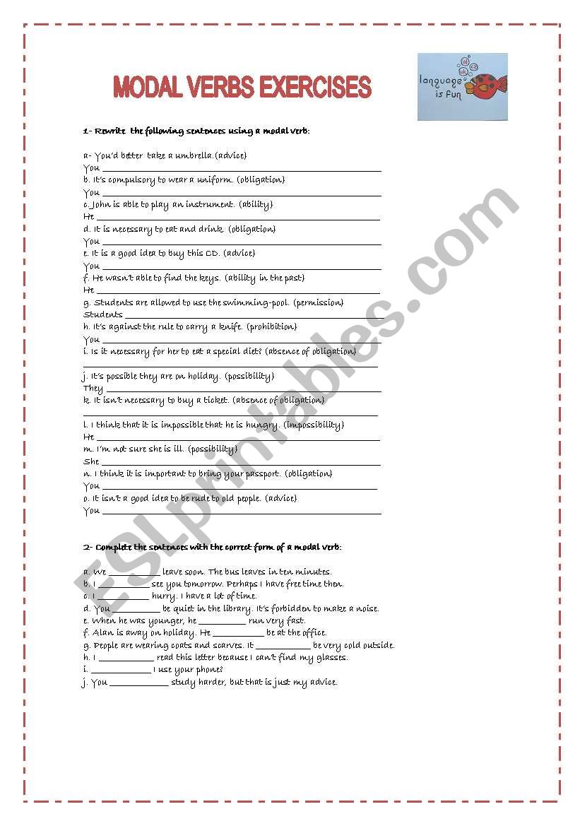 MODAL VERBS EXERCISES worksheet