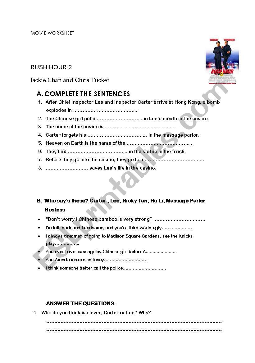 RUSH HOUR 2 worksheet