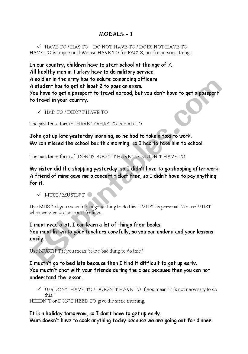 modals worksheet
