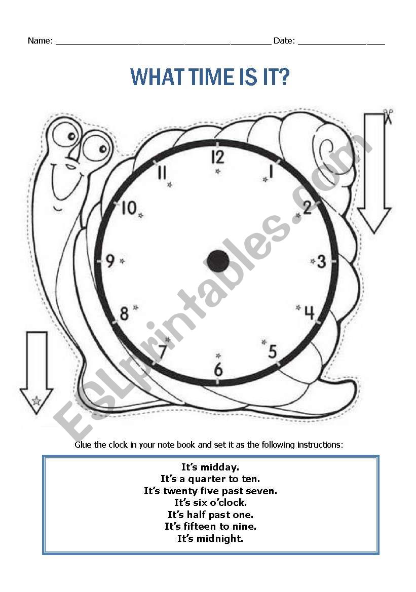 Snail clock worksheet