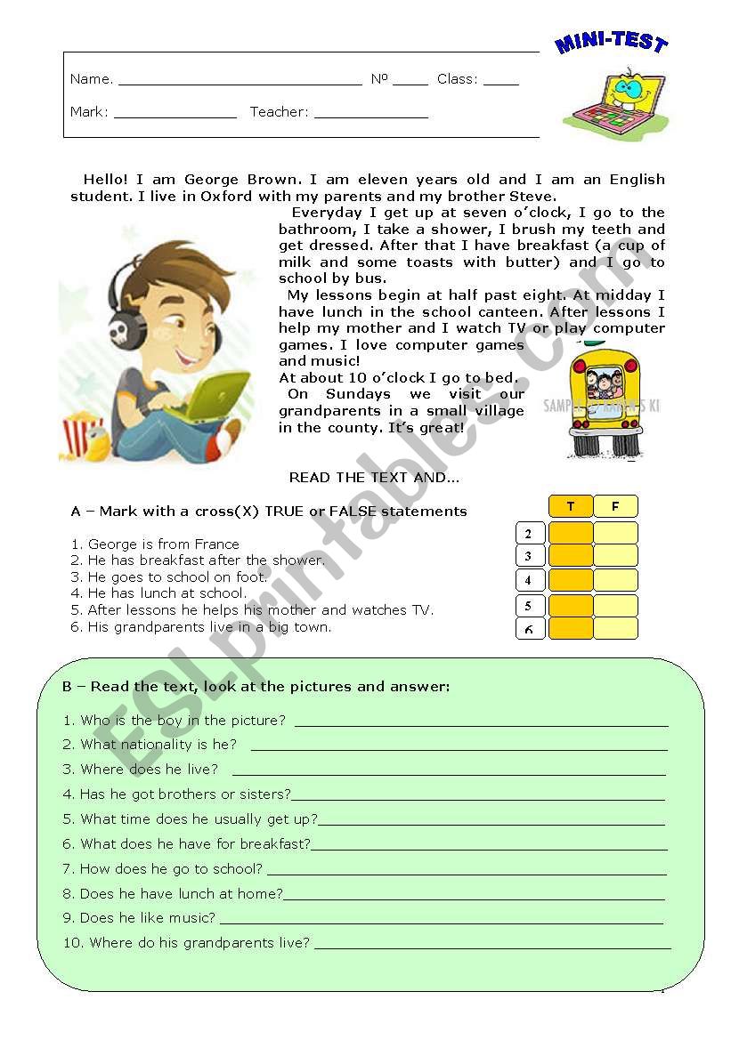 MINI-TEST worksheet