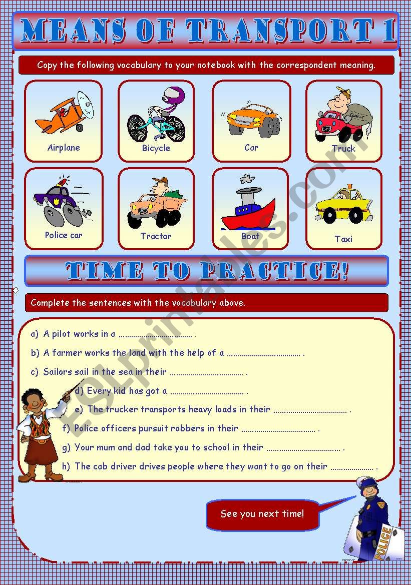 Means of Transport - Worksheet No. 1