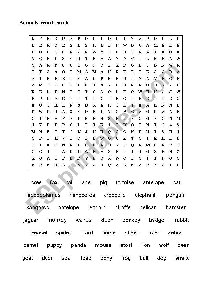 animal crossword worksheet