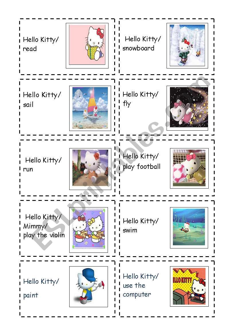 What is Hello Kitty doing?  (present continuous cards) 1