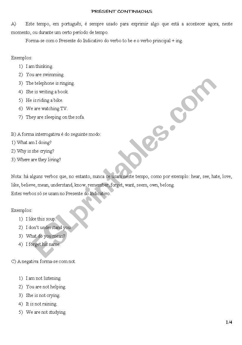 worksheet present continuous worksheet