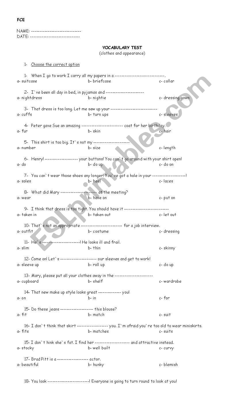 FCE test  worksheet