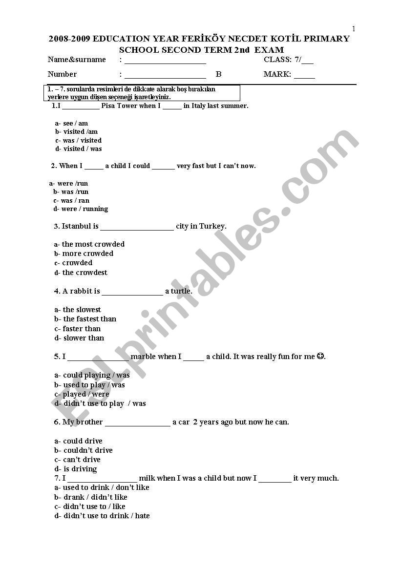 7th grade 2nd term 2nd exam test 