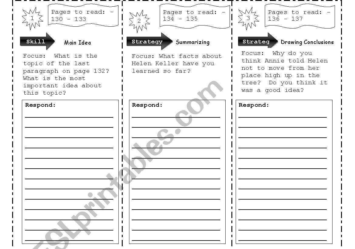 Reading Trifold worksheet