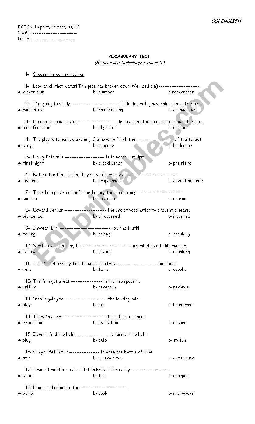 FCE test  worksheet