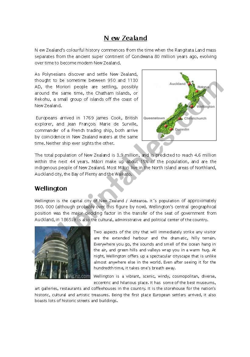 New Zealand worksheet