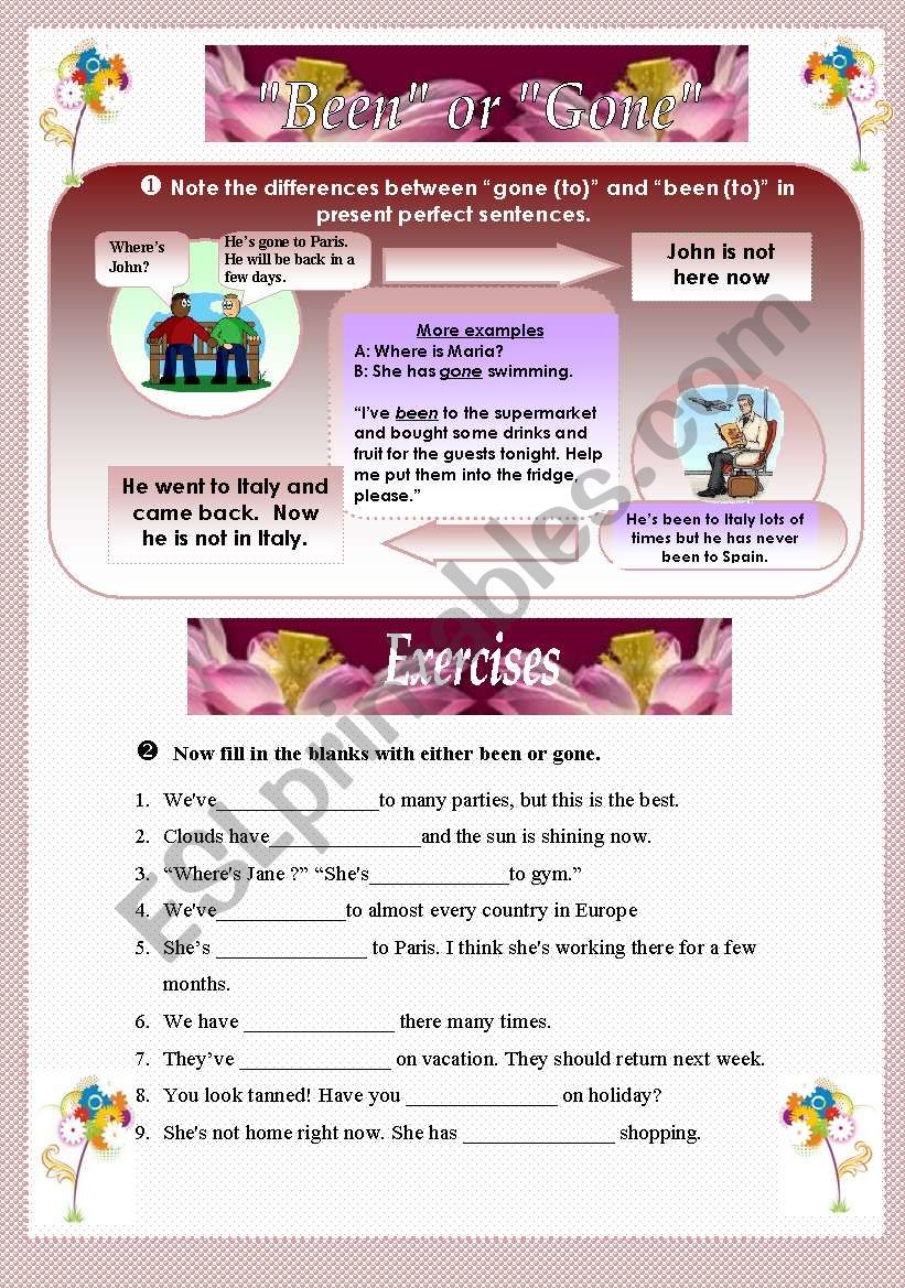 BEEN OR GONE worksheet