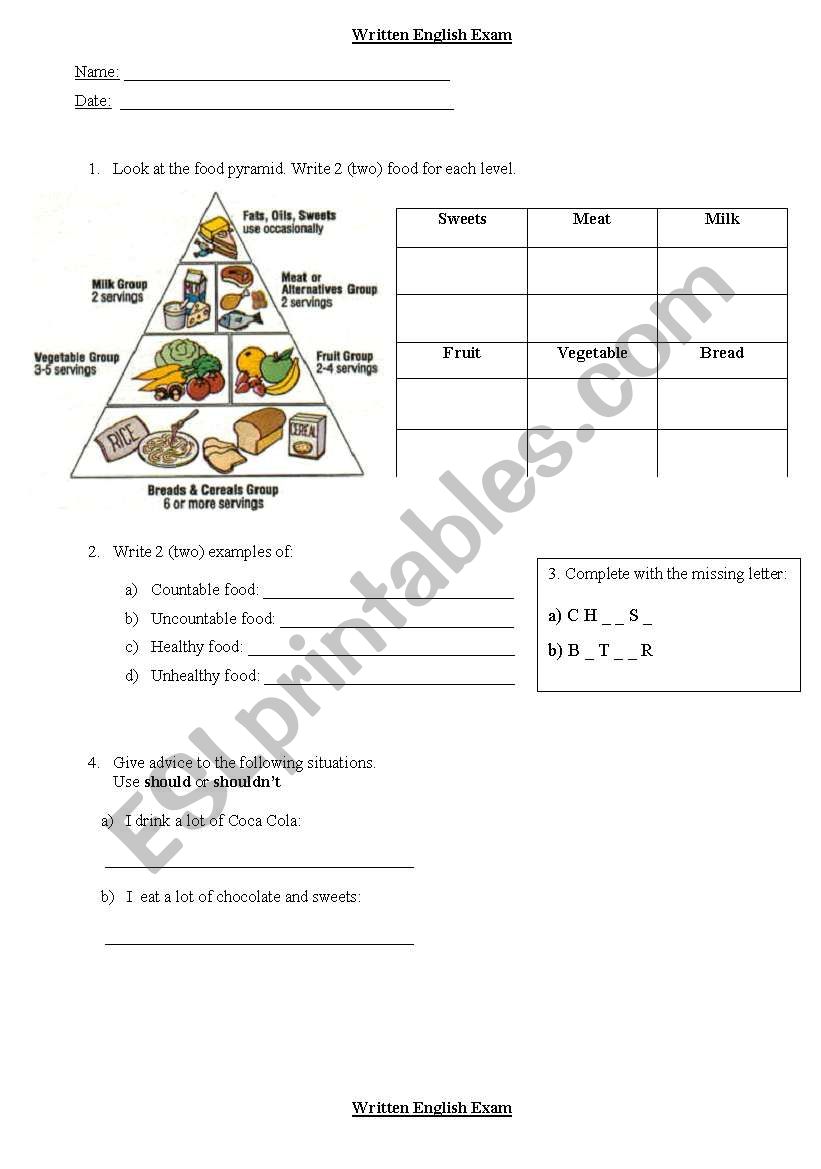 Healthy food worksheet