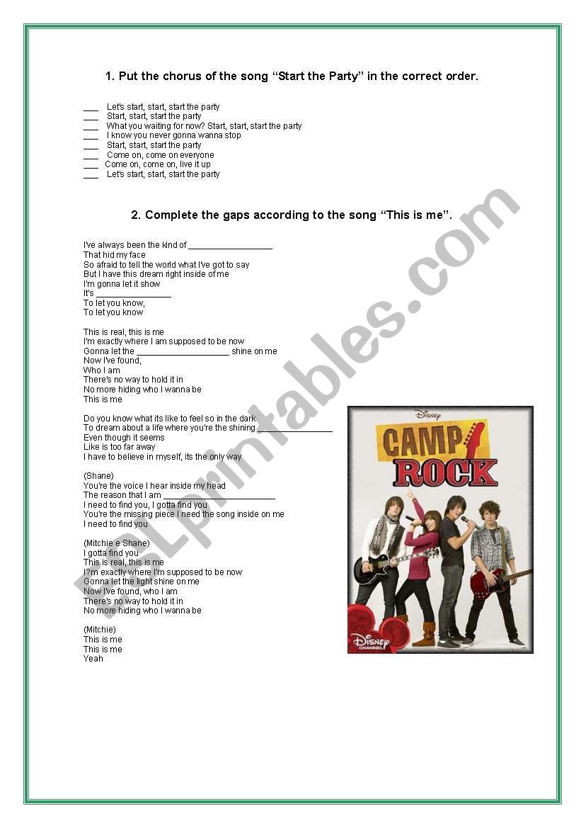 Song - Camp Rock worksheet