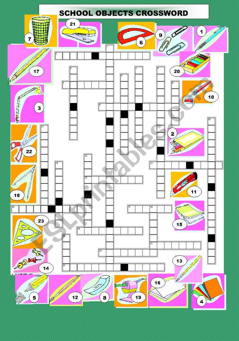 SCHOOL OBJECTS  3 of 3_ CROSSWORDS (with answer key)