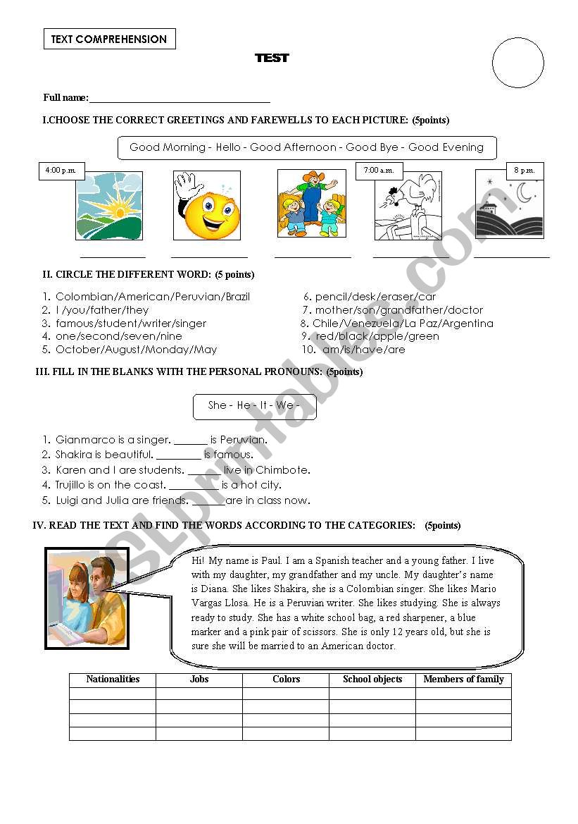 text comprehension worksheet