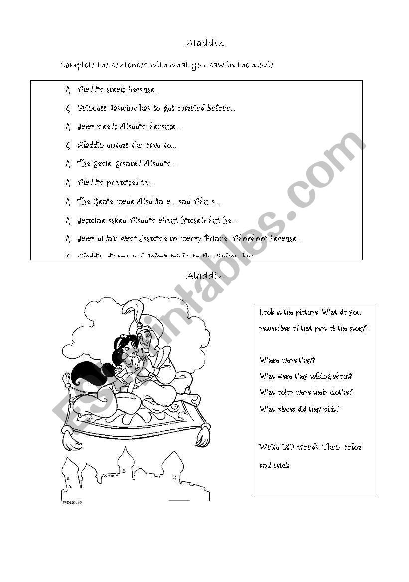 Aladdin worksheet