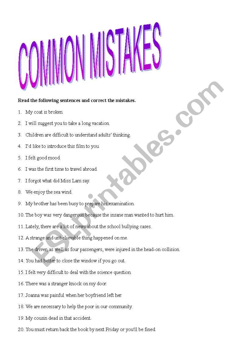 Common Mistakes  worksheet