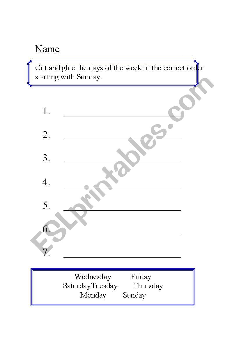 Days of the Week Activities worksheet