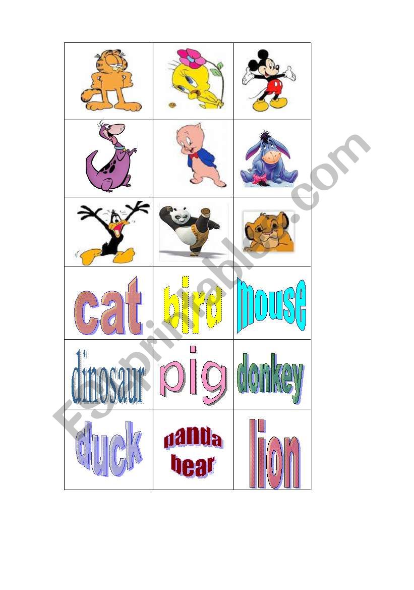 animals memory game worksheet