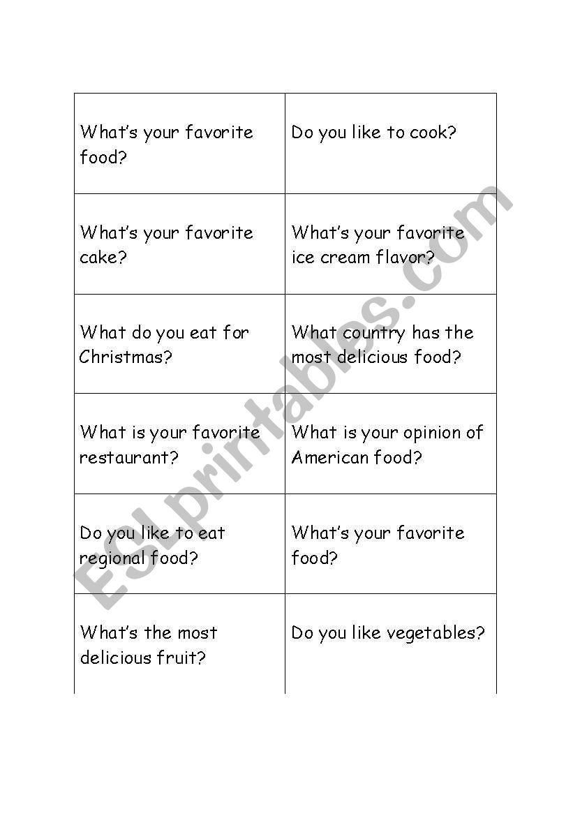 Food cards for conversation worksheet