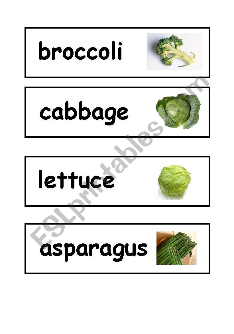 Vegetable Word Cards worksheet