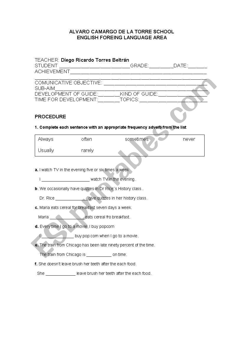 frequency advrebs worksheet