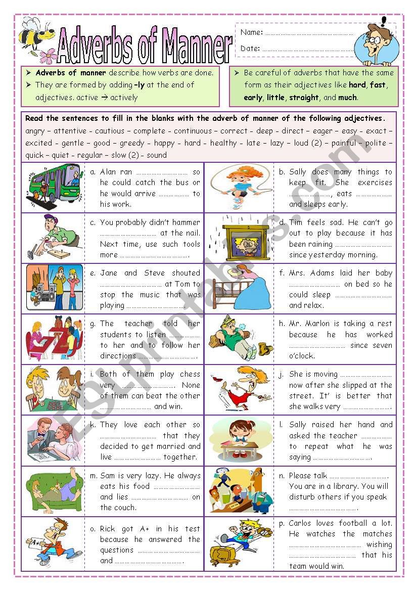 Adverbs of Manner (part  2) worksheet