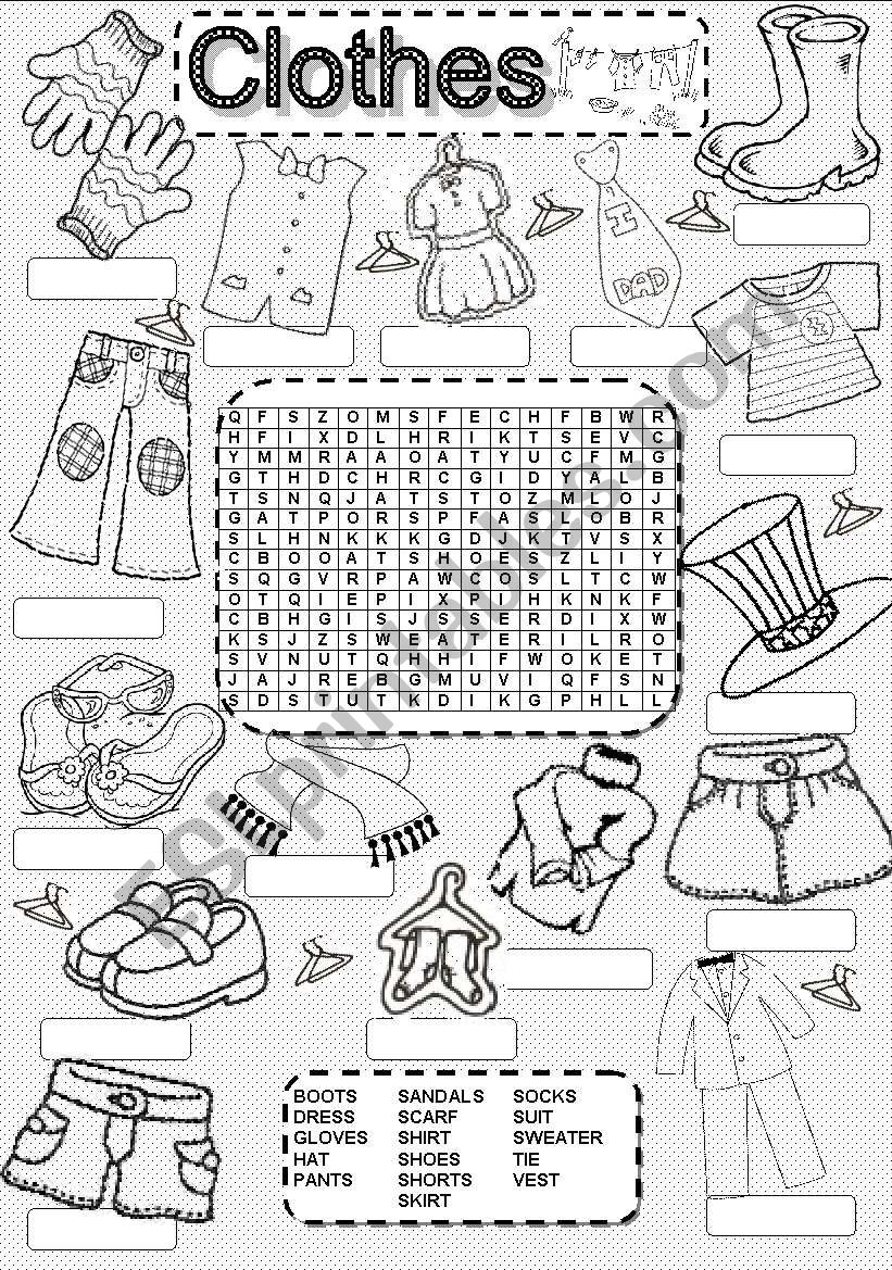 Wordsearch CLOTHES worksheet