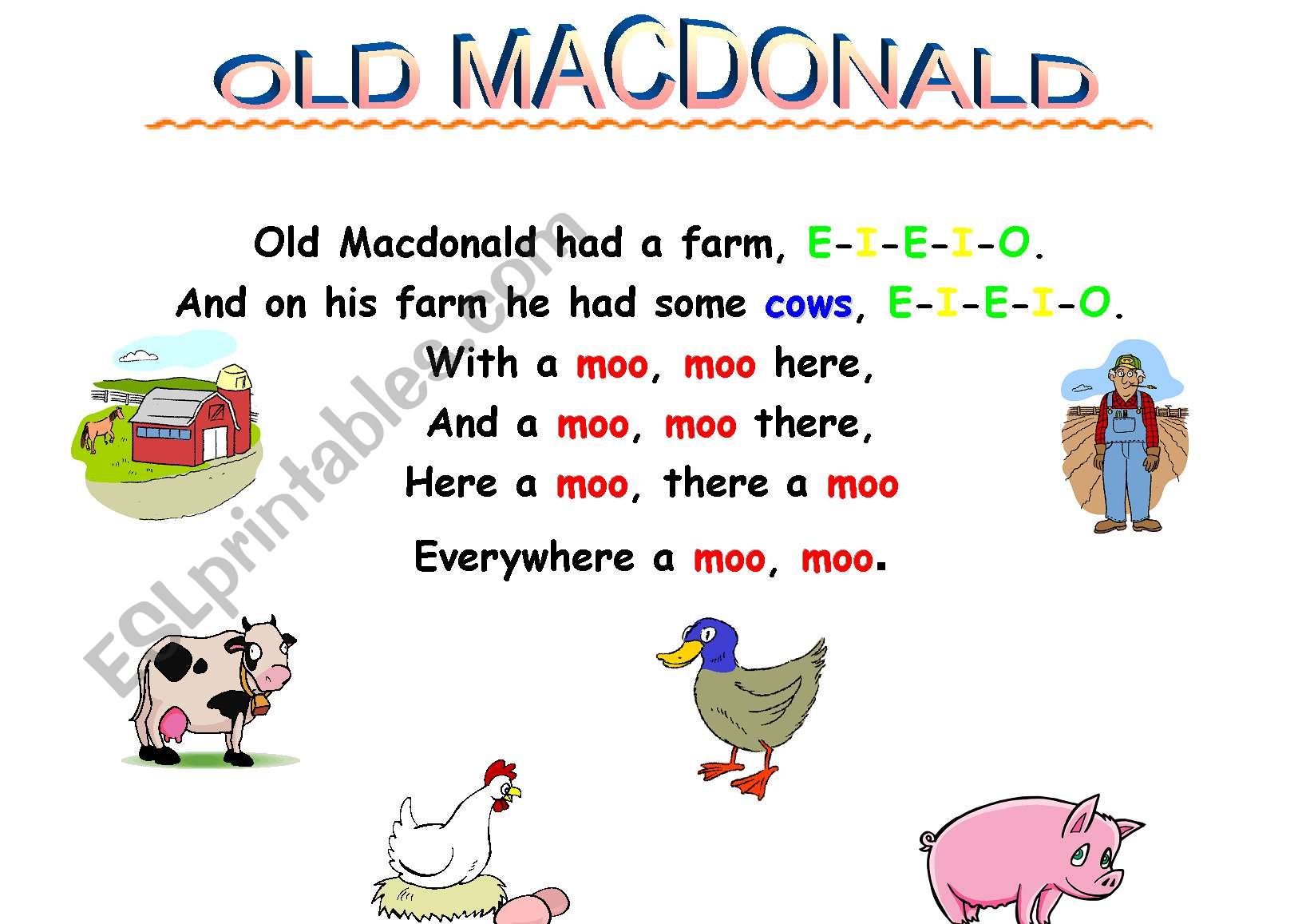 Old macdonald Songboard worksheet
