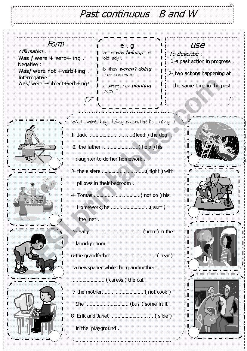 past continuous  B and W  worksheet