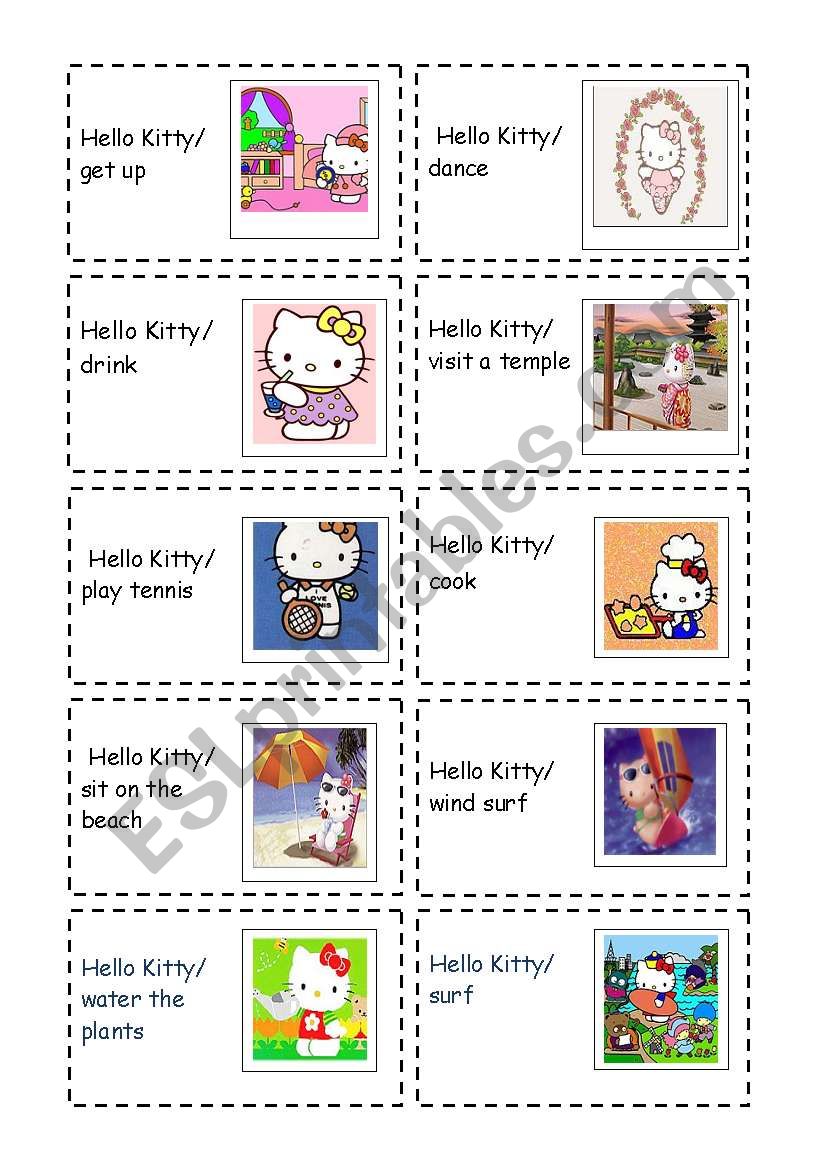 What is Hello Kitty Doing? present continuous cards 2