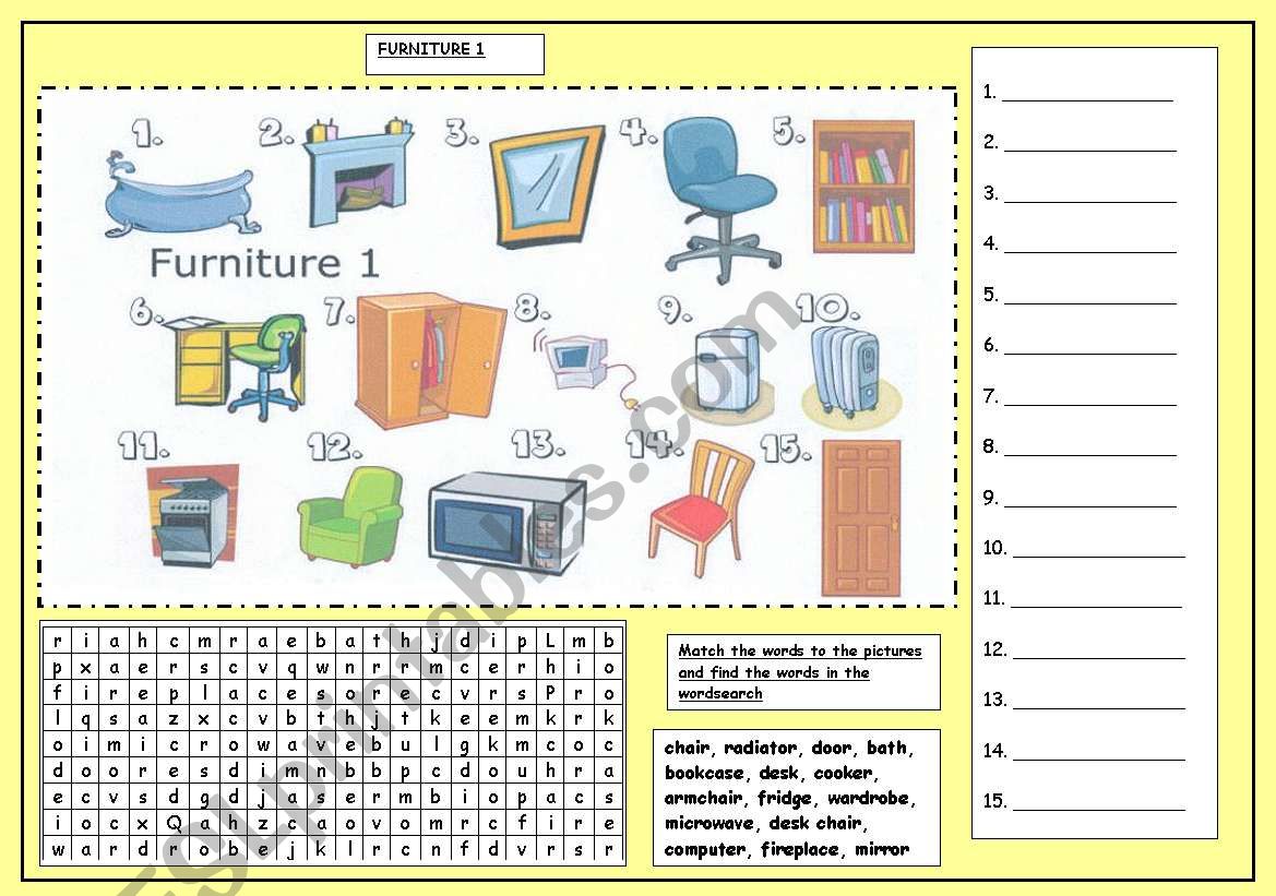 Furniture 1 worksheet