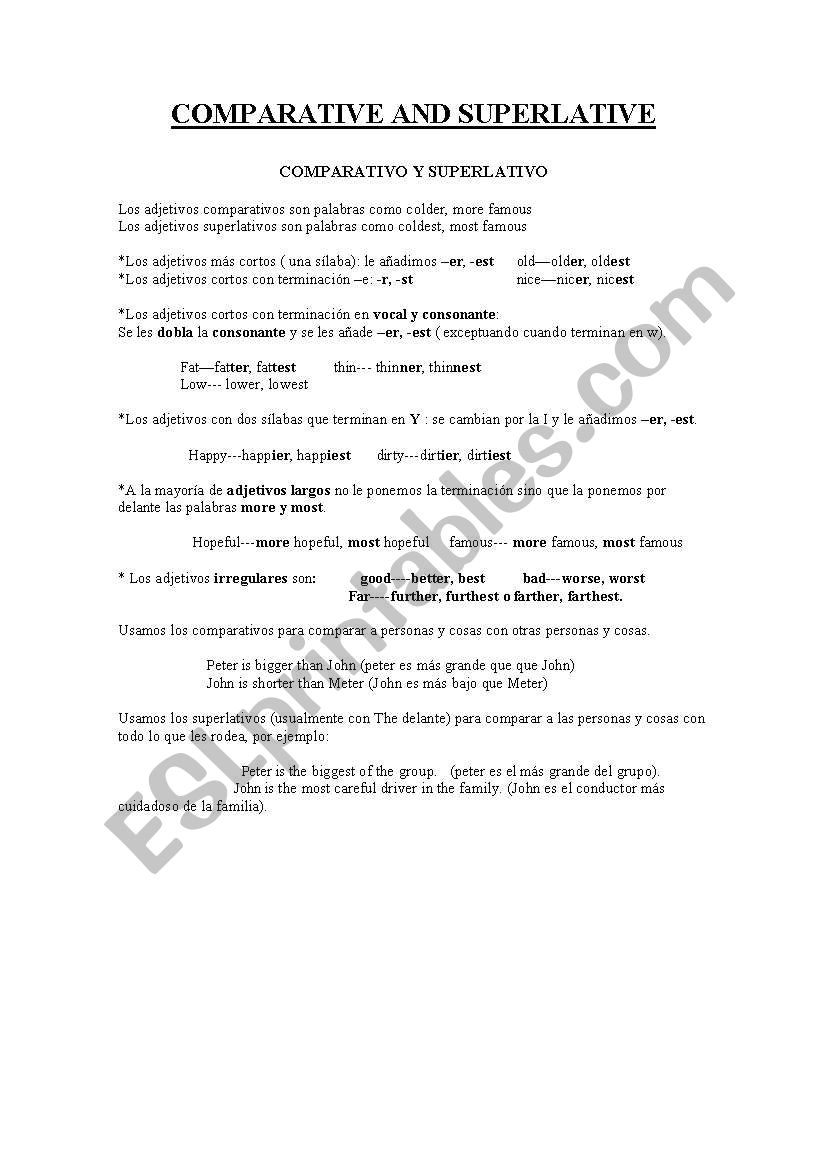 comparative & superlative worksheet