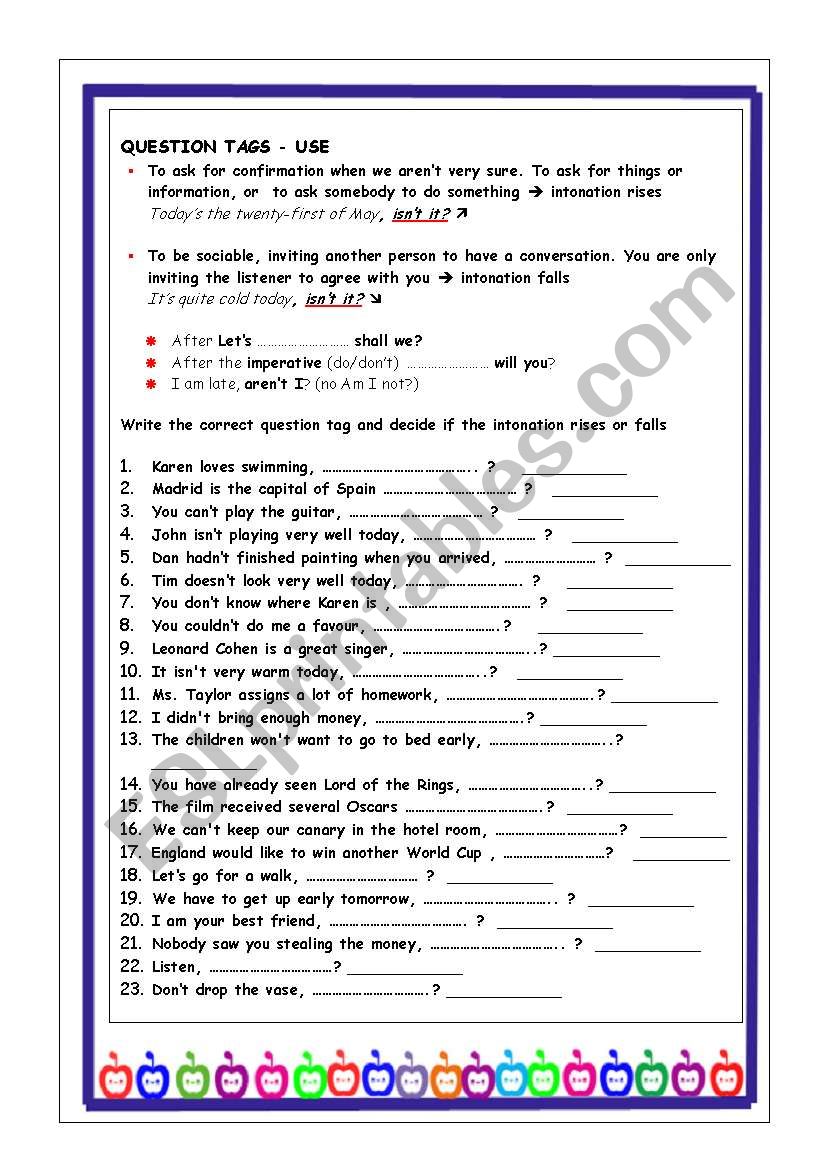 Tag  Questions  worksheet