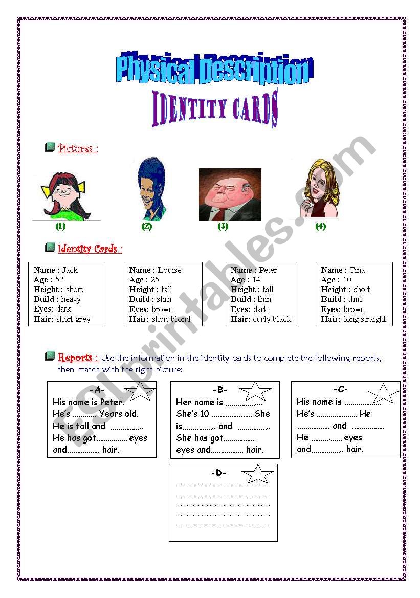 physical descriptions worksheet