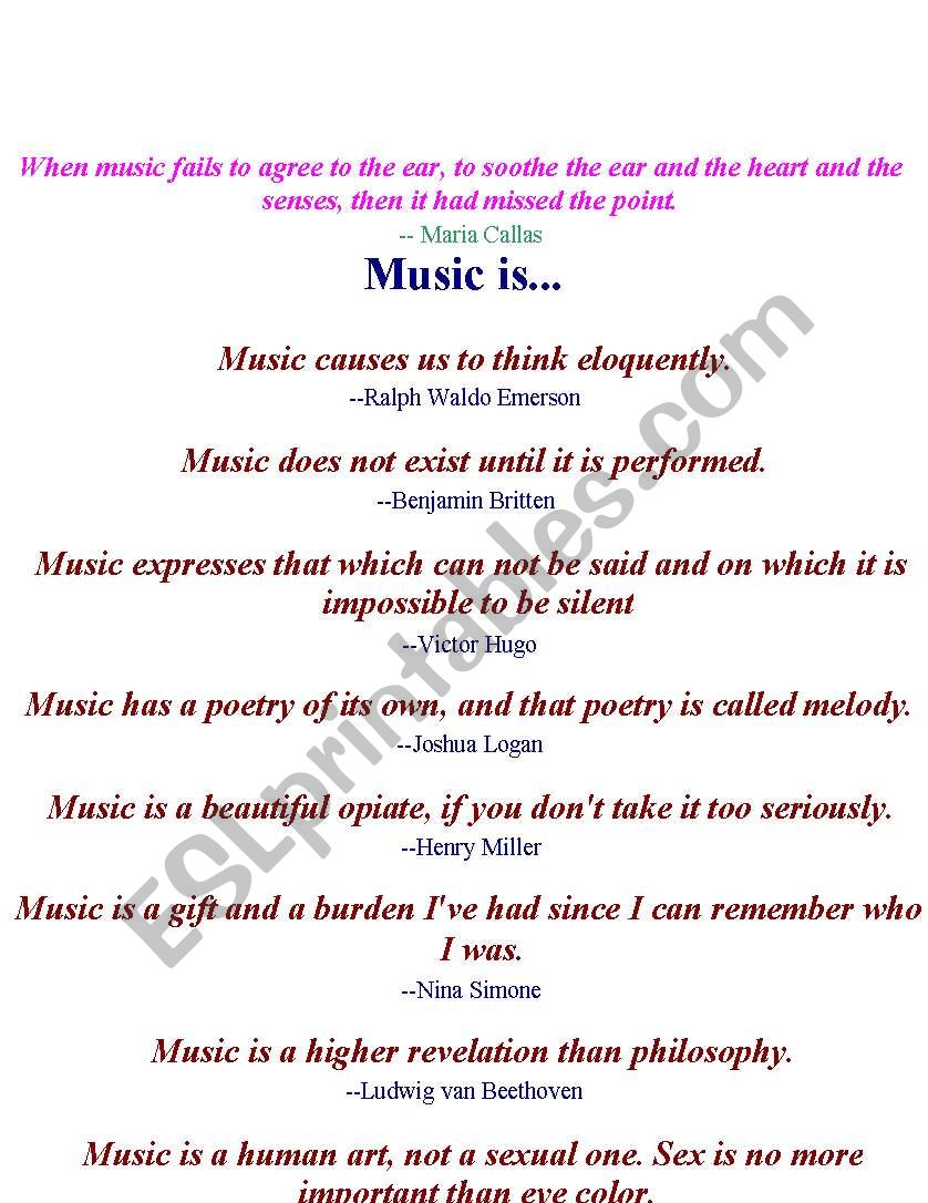 Sayings on Music worksheet