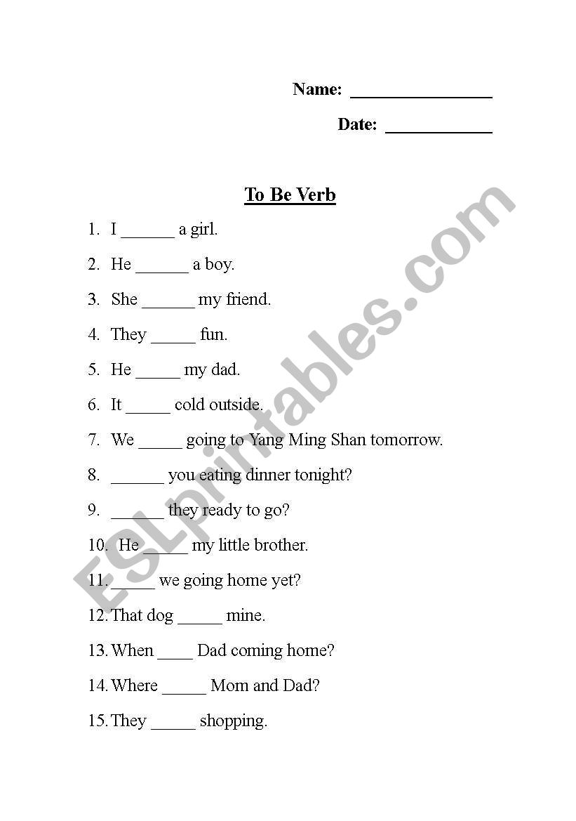 To Be verb  worksheet