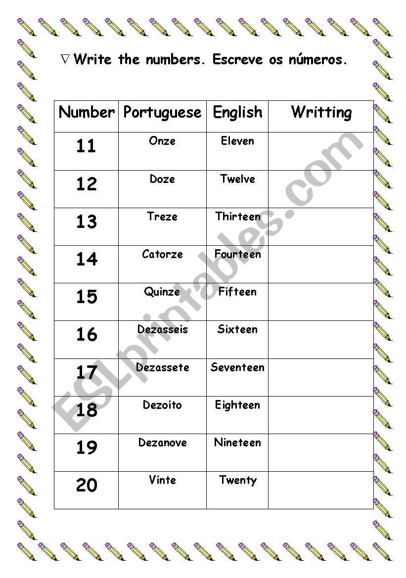 Numbers worksheet