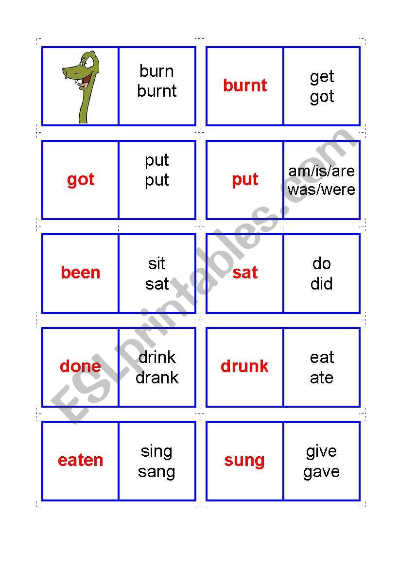 irregular verbs snake worksheet