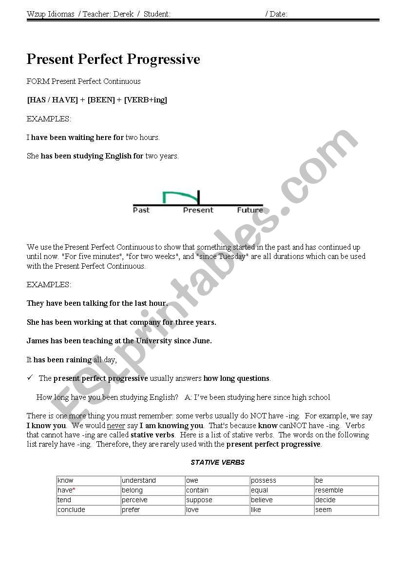 Present Perfect Progressive worksheet