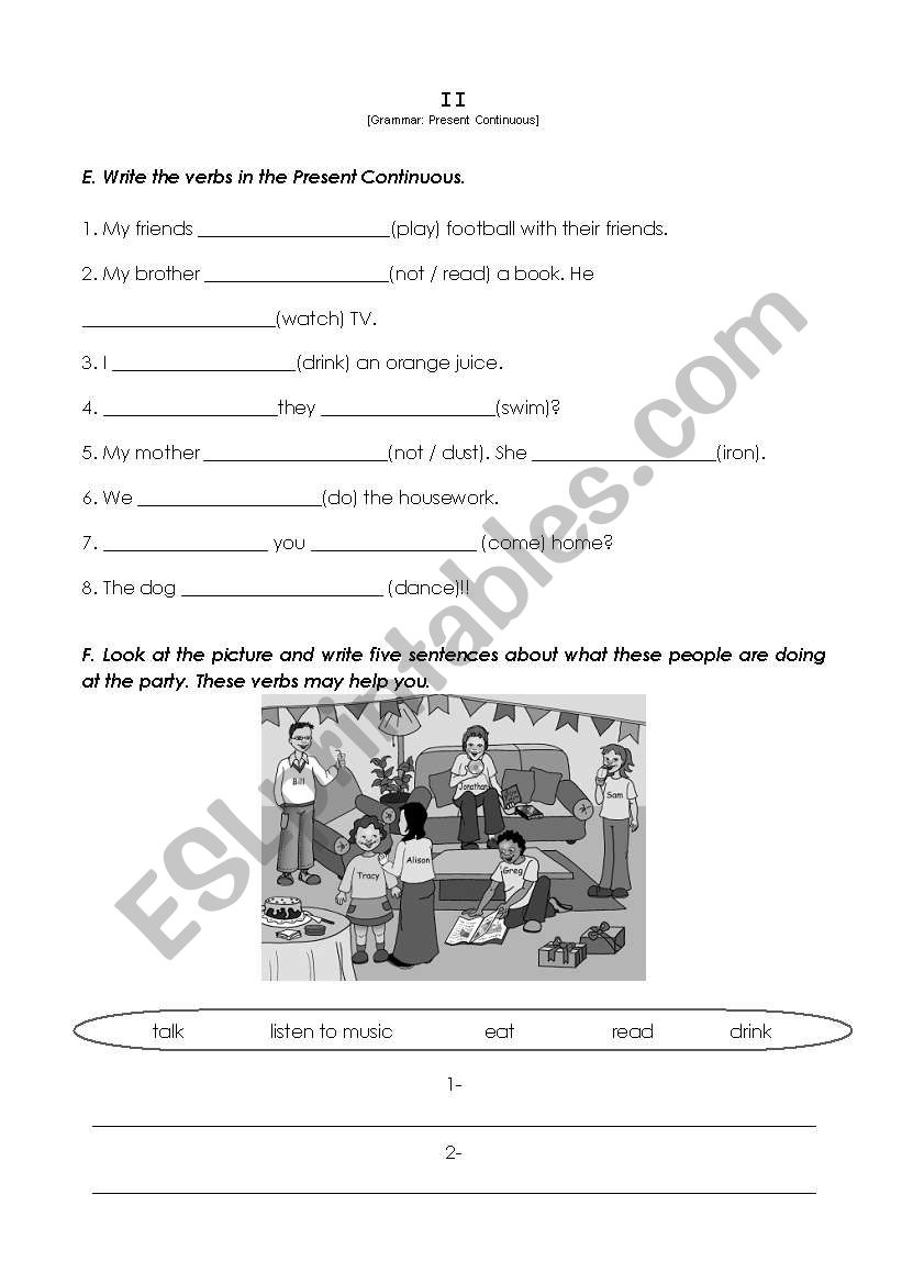 Part B: Grammar Test worksheet